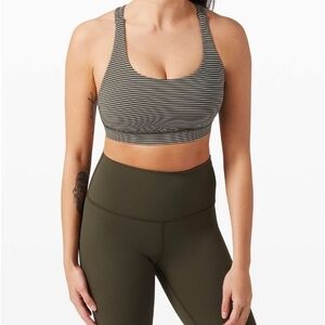 Lululemon Energy Bra *Medium Support, B-D Cup A Hype Stripe Dark Olive White